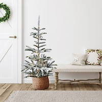 4.5ft. Pre-Lit Flocked Nordmann Fir Artificial Christmas Tree, Clear LED Lights