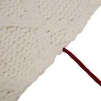 Glitzhome® 52" Knitted White Christmas Tree Skirt with Red Trim & Pom Pom