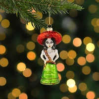 5.75" Red and Green Latina Lady Glass Christmas Ornament