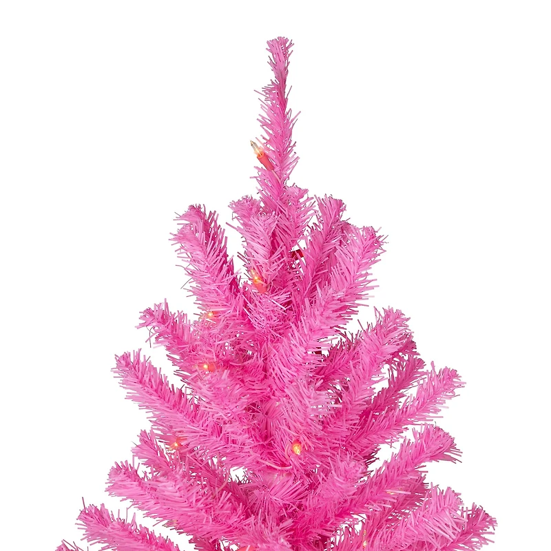 7ft. Pre-Lit Medium Pink Pine Artificial Christmas Tree, Clear Lights