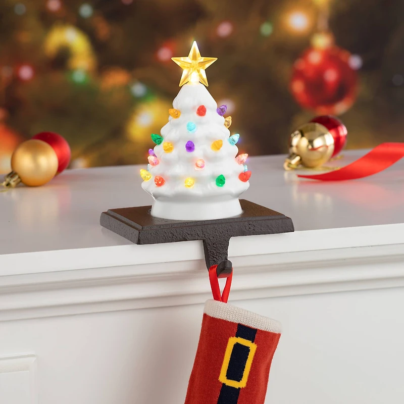 White Tree Illuminated Stocking Hanger