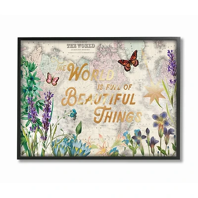 Stupell Industries Beautiful Things Floral Map Framed Wall Art