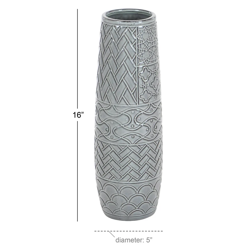 16" Gray Stoneware Eclectic Vase