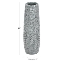 16" Gray Stoneware Eclectic Vase