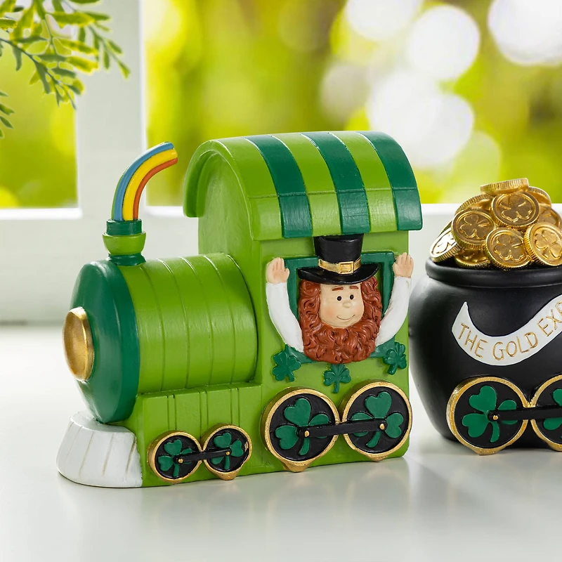 Glitzhome® Set of 3 St. Patrick's Resin Leprechaun Train Table Decor