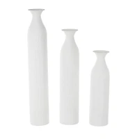 White Ribbed Floor Metal Vase Set