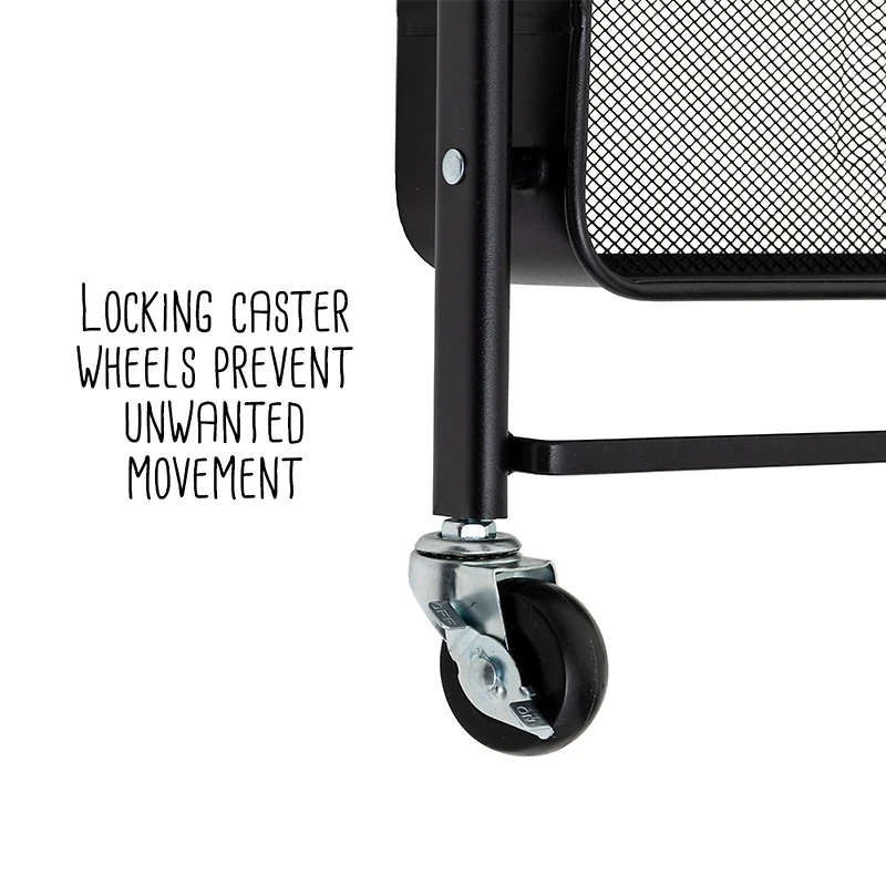 Honey Can Do Black 3-Tier Folding Cart with Wheels