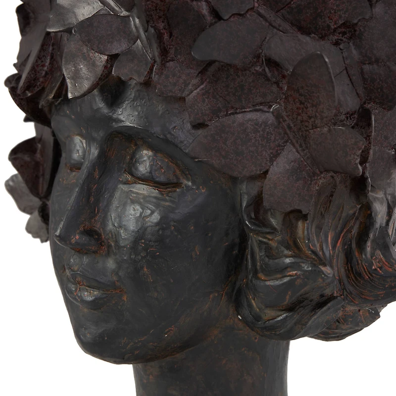 14" Bronze Woman Head & Butterflies Planter
