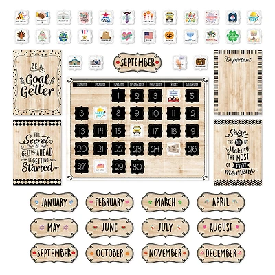 Creative Teaching Press® Black, White & Wood Calendar Set Bulletin Board Set