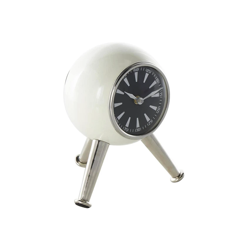 8.5" Silver Orb Metal Clock with Black Clockface & Silver Tripod Legs