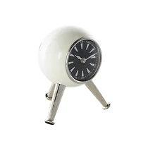 8.5" Silver Orb  Metal Clock with Black Clockface & Silver Tripod Legs