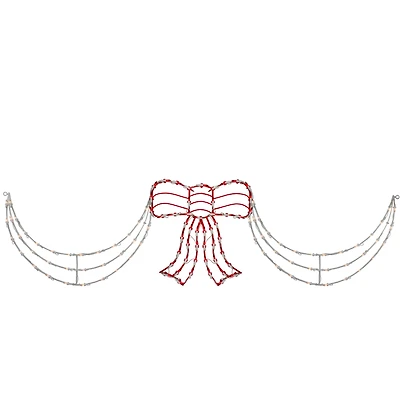 Lighted Red & White Bow Swag Christmas Decoration