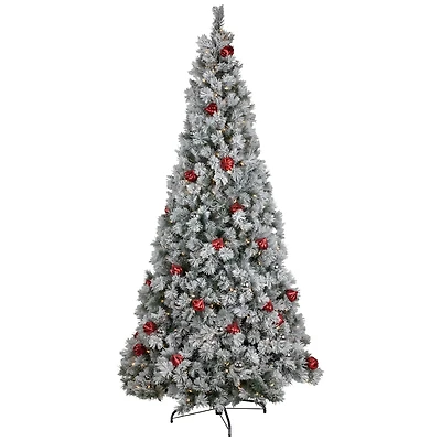 7.5ft. Pre-Lit Snowy Bristle Pine Artificial Christmas Tree with Ornaments, Warm White LED Lights