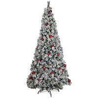 7.5ft. Pre-Lit Snowy Bristle Pine Artificial Christmas Tree with Ornaments, Warm White LED Lights