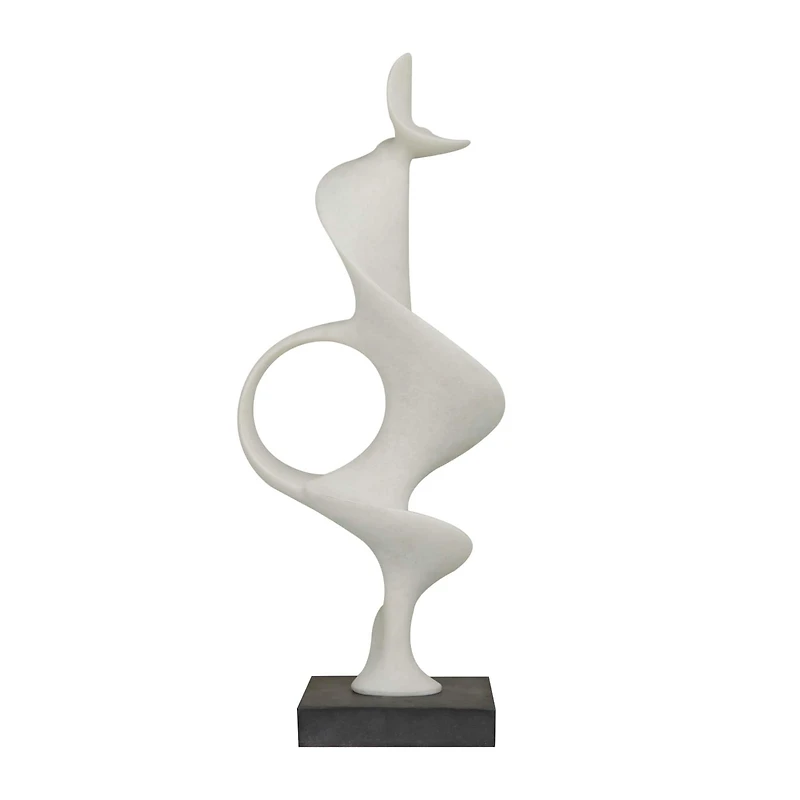 28" White Polystone Abstract Sculpture with Black Base