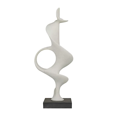 28" White Polystone Abstract Sculpture with Black Base