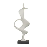 28" White Polystone Abstract Sculpture with Black Base