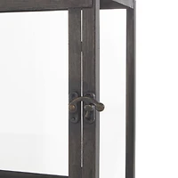 Dark Gray Brushed & Wood Top Rectangular Candle Lantern Set