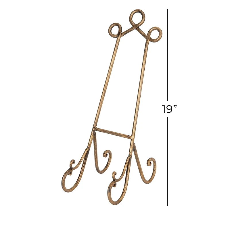 Traditional Scrolling Gold Metal Easel, 19" x 7" x 10"