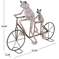 23.5" Frog Duo on Bicycle Metal Garden Sculpture with Gold Accents