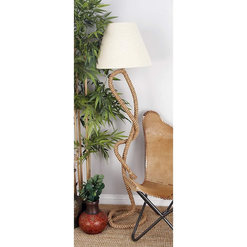 63" Brown Jute Rope & Iron Rustic Floor Lamp