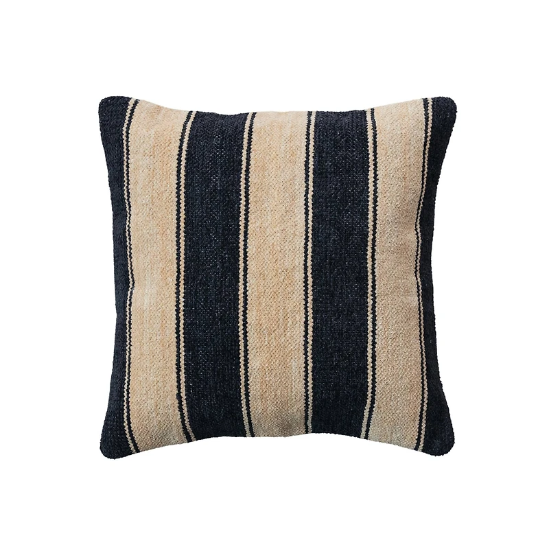 Hello Honey® 20" Black & Cream Striped Cotton Blend Chenille Pillow