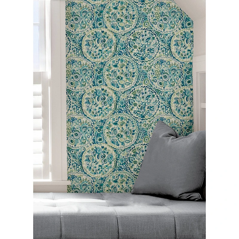 Caroline et Bettina Teal Camille Peel & Stick Wallpaper