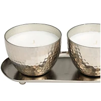 Sweet Bamboo Scented Candles in Silver Hammered Bowls Set