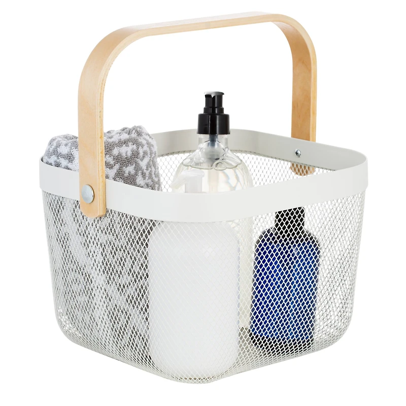 Simplify White Mesh Tote with Bamboo Handle