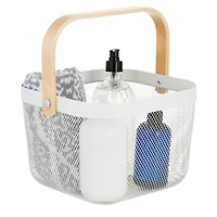 Simplify White Mesh Tote with Bamboo Handle