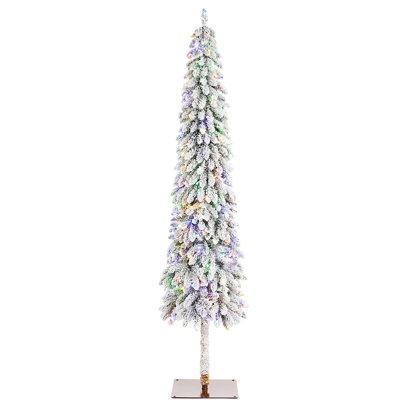Glitzhome® 7.5ft Pre-Lit Flocked Artificial Christmas Tree, Warm White Lights