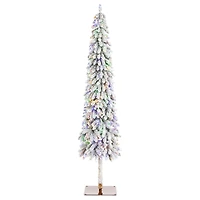Glitzhome® 7.5ft Pre-Lit Flocked Artificial Christmas Tree, Warm White Lights