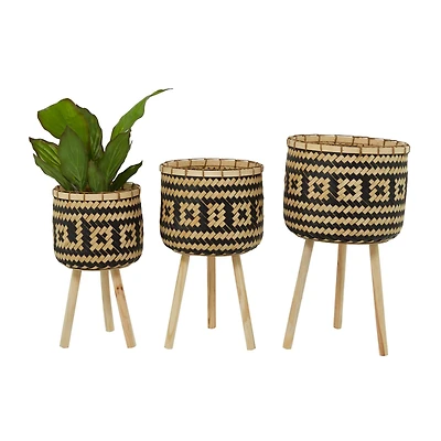Brown Bamboo Bohemian Planter, Set of 3" 27", 23", 20"
