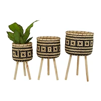 Brown Bamboo Bohemian Planter, Set of 3" 27", 23", 20"