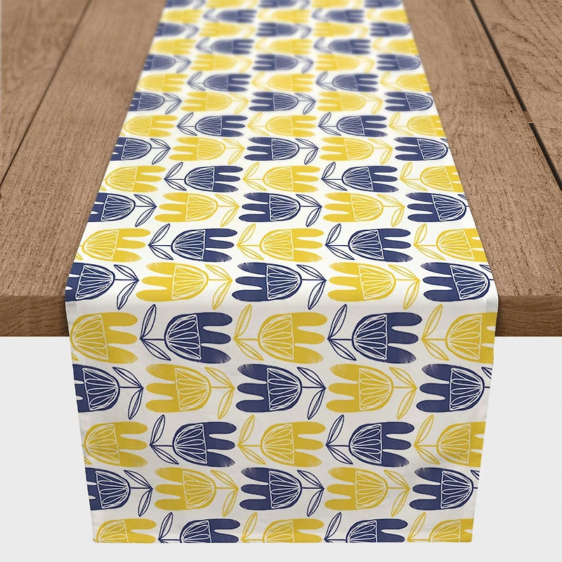 Mid Mod Yellow & Navy Florals Outdoor Table Runner