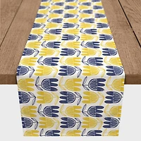 Mid Mod Yellow & Navy Florals Outdoor Table Runner