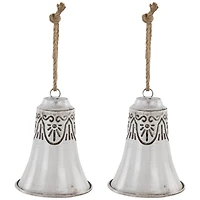 Embossed Bells Christmas Ornaments - 6" - Gray and White - Set of 2