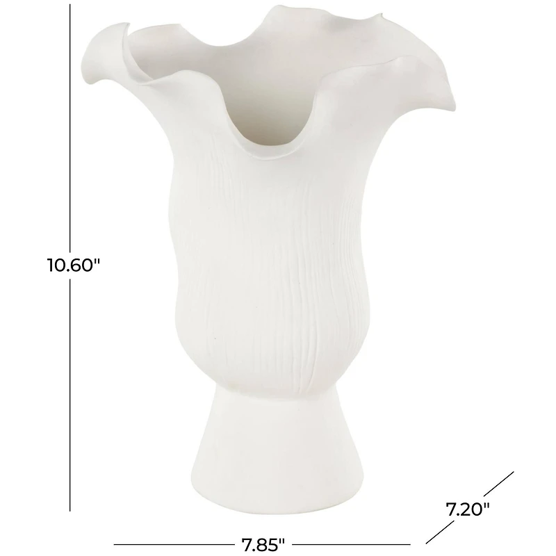 10.5" White Abstract Floral Ceramic Vase