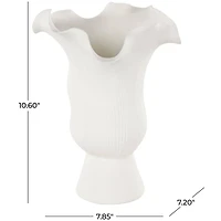10.5" White Abstract Floral Ceramic Vase