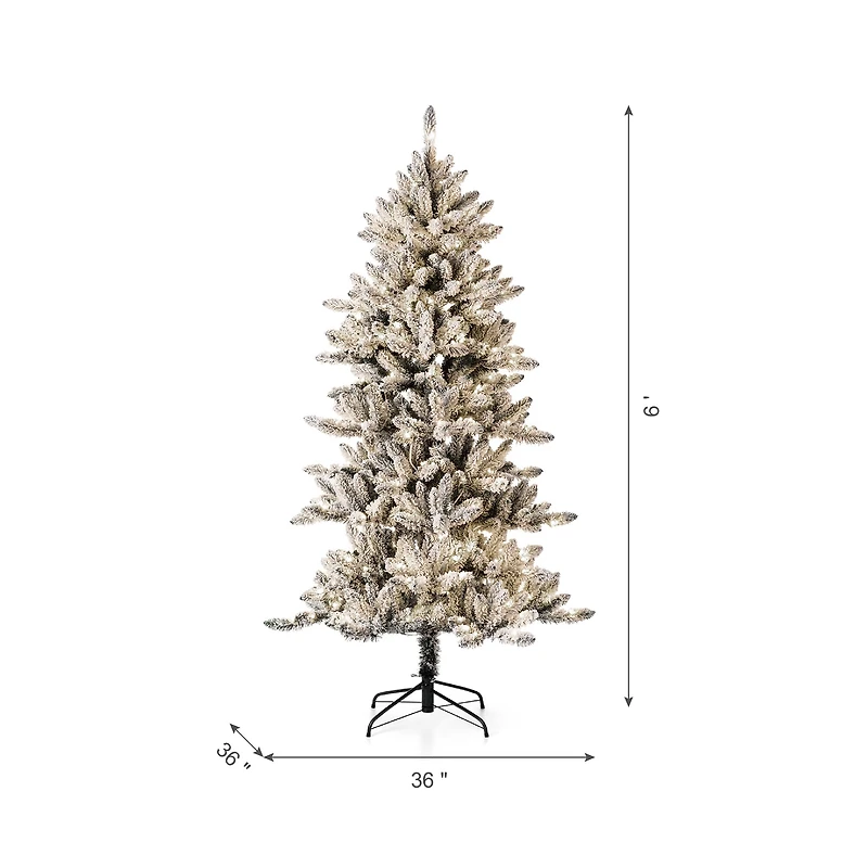 6ft. Pre-Lit Flocked Fir Artificial Christmas Tree, Warm White LED Lights