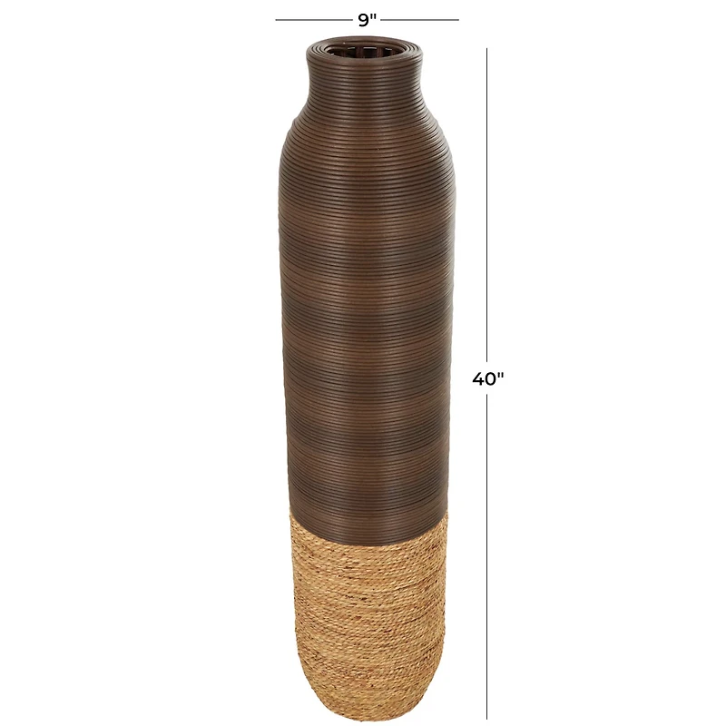 40" Dark Brown Seagrass Handmade Vase