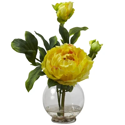 Peony with Fluted Vase Silk Flower Arrangement