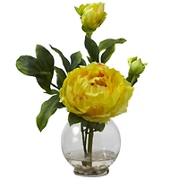 Peony with Fluted Vase Silk Flower Arrangement