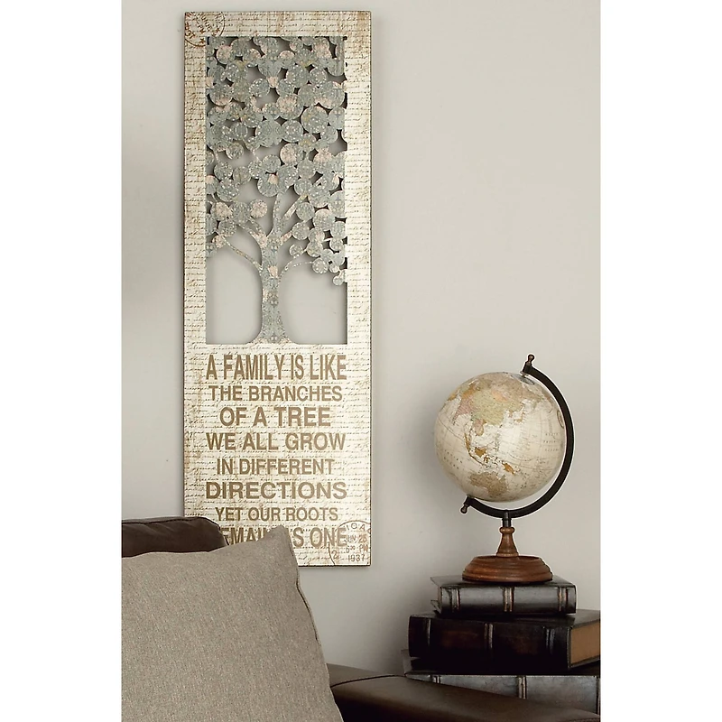 Beige Farmhouse Tree Metal Wall Decor, 36" x 12"
