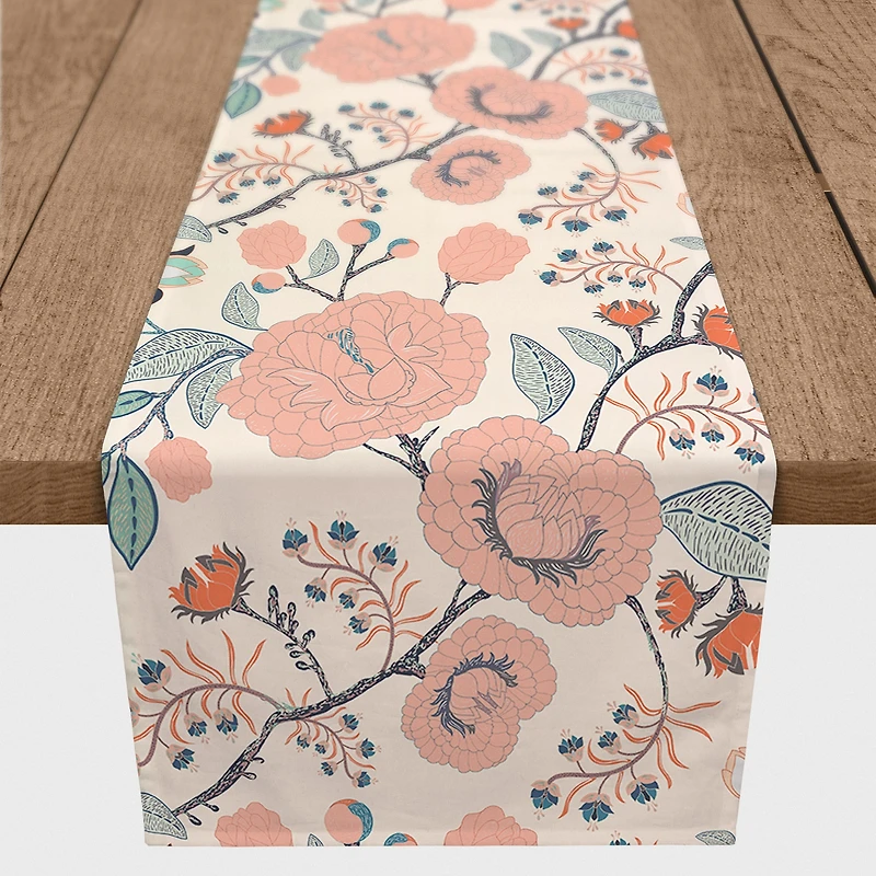 Pink Navy Floral 16" x 90" Cotton Twill Runner