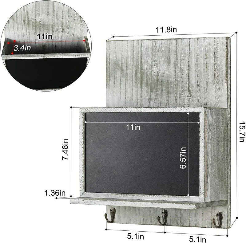 NEX™ 16" Olive Green Wall-Mounted Key & Mail Holder with Chalkboard