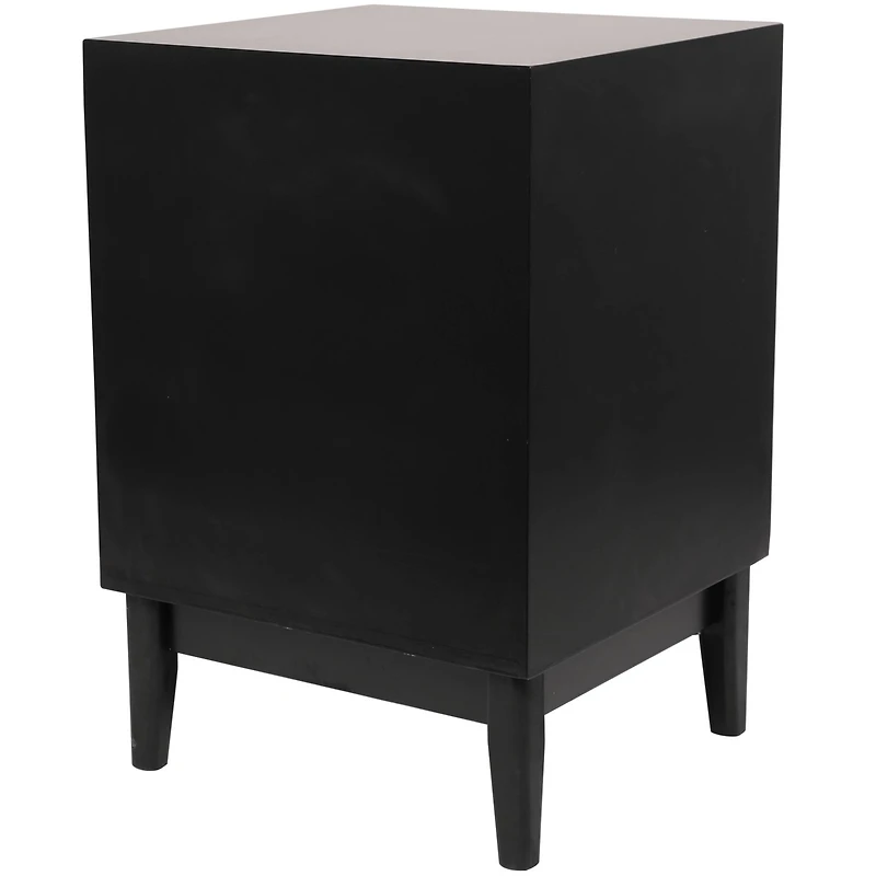 Wood Accent Table with Cane Front Drawer & Gold Handle