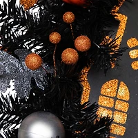 24'' Unlit Orange and Black Haunted House Halloween Wreath