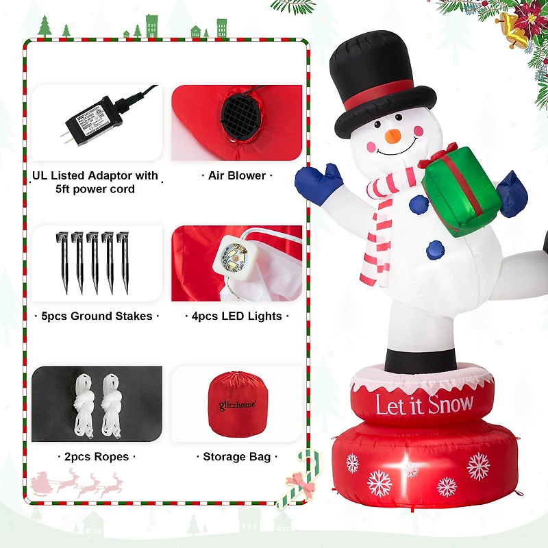Glitzhome® 6ft. Lighted Inflatable Rotating Snowman Décor