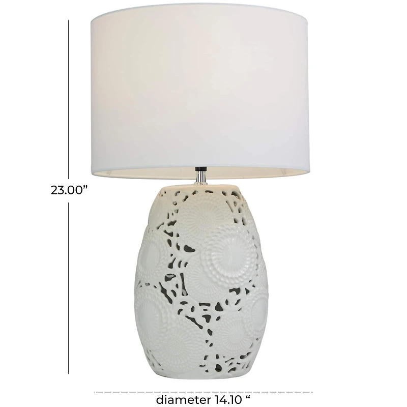 White Ceramic Cutout Floral Table Lamp 14" x 14" x 23"